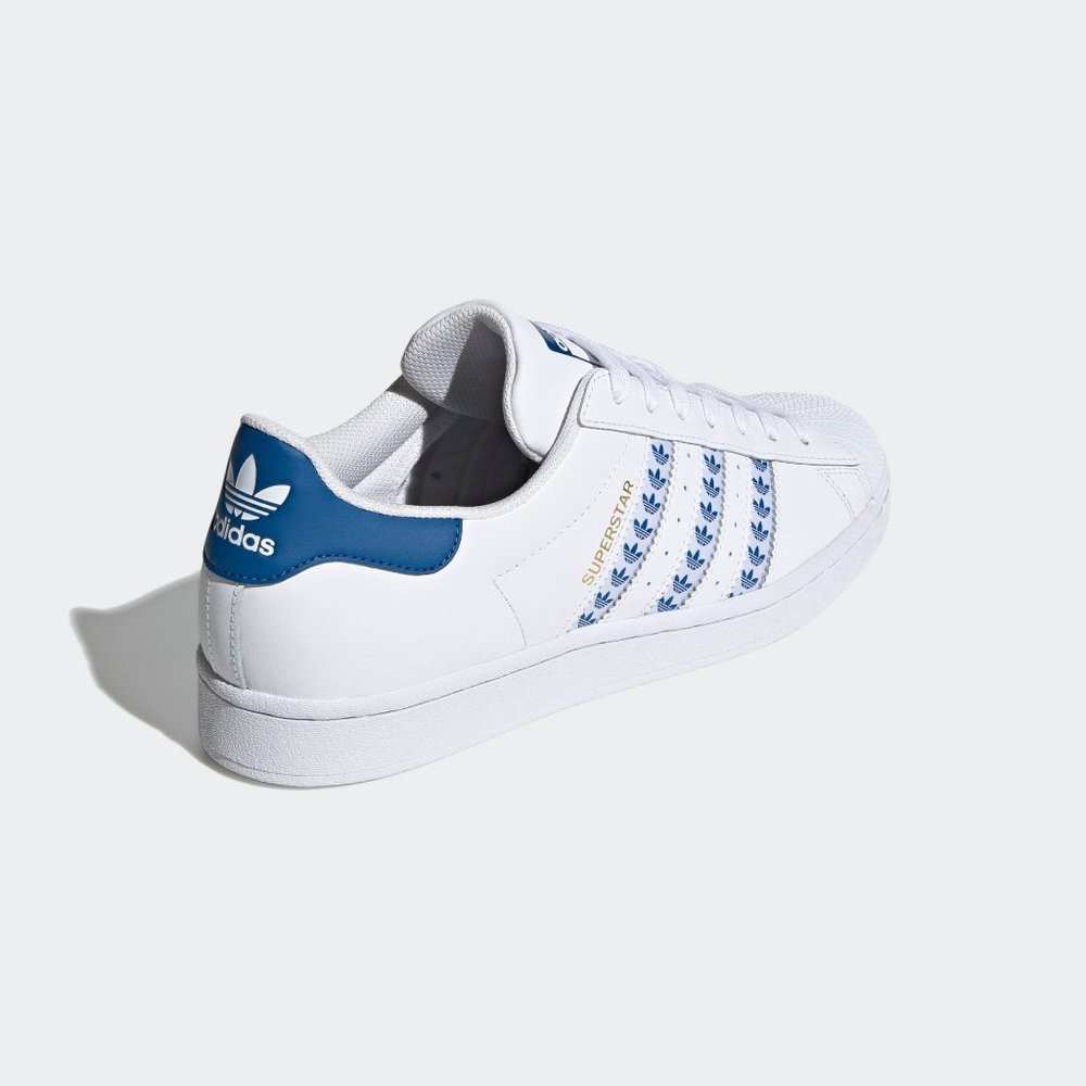 adidas Superstar White Blue Trefoil Stripes FY3494 Shelltoe Fashion Sneaker - Picture 7 of 12